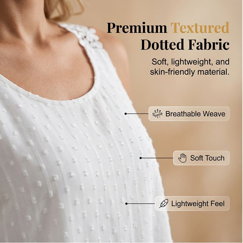 ⏰ 50 % RABATT – Nur für kurze Zeit ✨ Elegantes Tanktop mit Spitzen-Trägern und Punktmuster