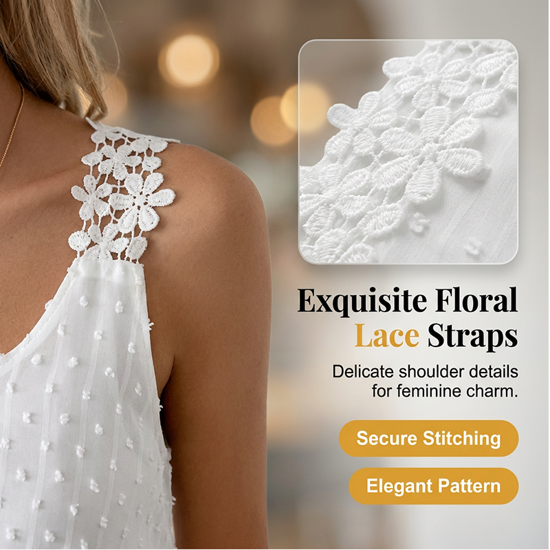 ⏰ 50 % RABATT – Nur für kurze Zeit ✨ Elegantes Tanktop mit Spitzen-Trägern und Punktmuster