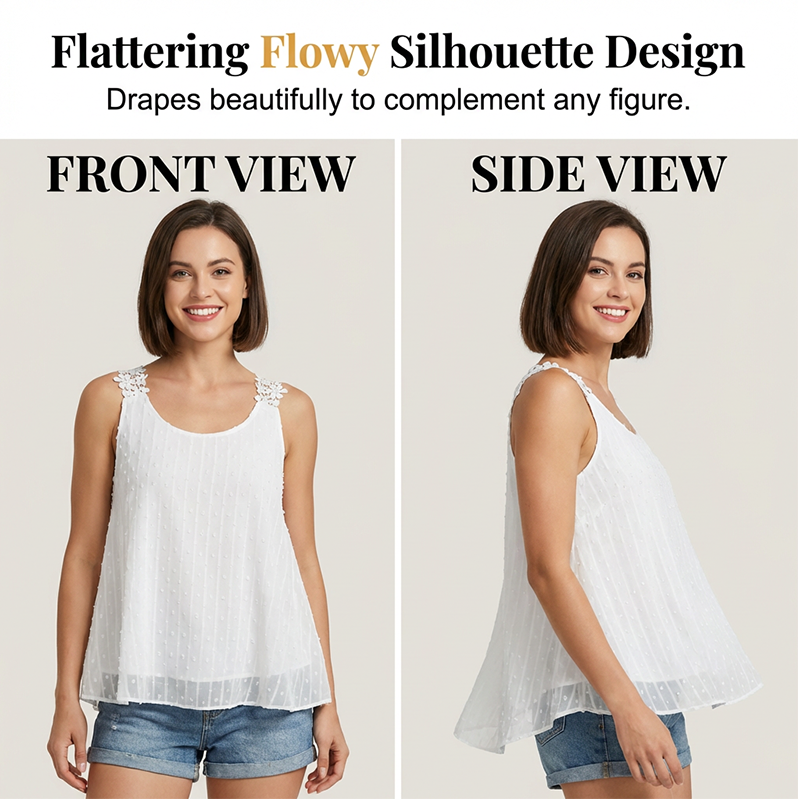 ⏰ 50 % RABATT – Nur für kurze Zeit ✨ Elegantes Tanktop mit Spitzen-Trägern und Punktmuster