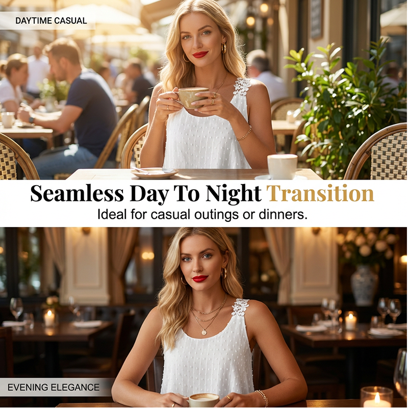 ⏰ 50 % RABATT – Nur für kurze Zeit ✨ Elegantes Tanktop mit Spitzen-Trägern und Punktmuster