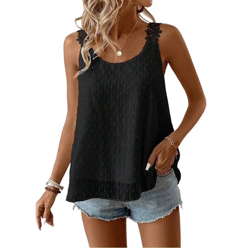 ⏰ 50 % RABATT – Nur für kurze Zeit ✨ Elegantes Tanktop mit Spitzen-Trägern und Punktmuster