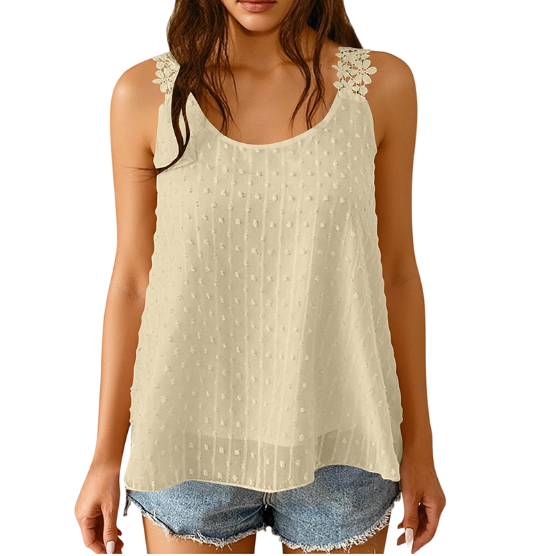 ⏰ 50 % RABATT – Nur für kurze Zeit ✨ Elegantes Tanktop mit Spitzen-Trägern und Punktmuster