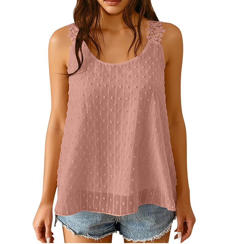 ⏰ 50 % RABATT – Nur für kurze Zeit ✨ Elegantes Tanktop mit Spitzen-Trägern und Punktmuster