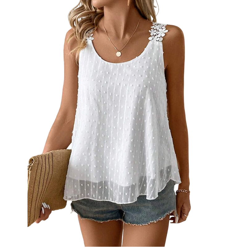 ⏰ 50 % RABATT – Nur für kurze Zeit ✨ Elegantes Tanktop mit Spitzen-Trägern und Punktmuster