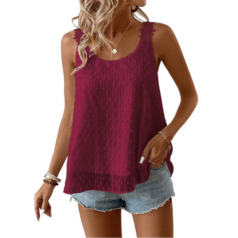 ⏰ 50 % RABATT – Nur für kurze Zeit ✨ Elegantes Tanktop mit Spitzen-Trägern und Punktmuster