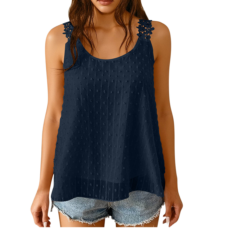 ⏰ 50 % RABATT – Nur für kurze Zeit ✨ Elegantes Tanktop mit Spitzen-Trägern und Punktmuster