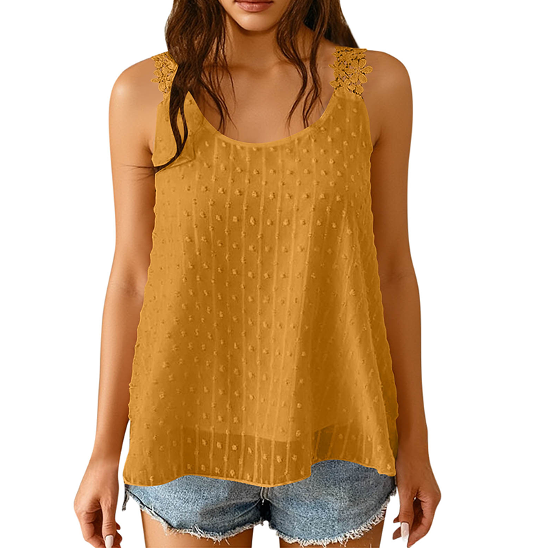 ⏰ 50 % RABATT – Nur für kurze Zeit ✨ Elegantes Tanktop mit Spitzen-Trägern und Punktmuster