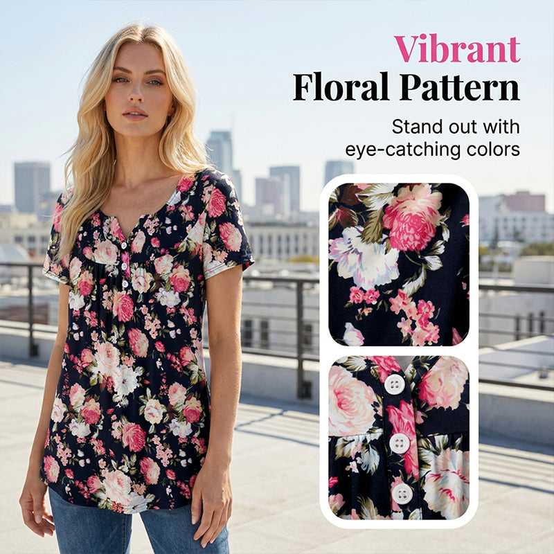 🌸 Leicht fließendes Damen-Shirt mit Blumendruck & Knopfleiste – luftig, vielseitig, für Alltag & Freizeit 👚