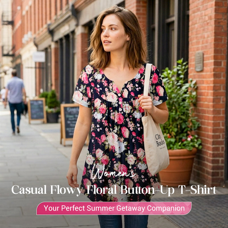 🌸 Leicht fließendes Damen-Shirt mit Blumendruck & Knopfleiste – luftig, vielseitig, für Alltag & Freizeit 👚