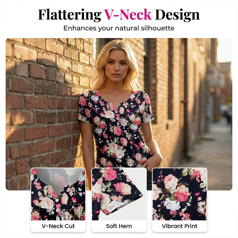 🌸 Leicht fließendes Damen-Shirt mit Blumendruck & Knopfleiste – luftig, vielseitig, für Alltag & Freizeit 👚