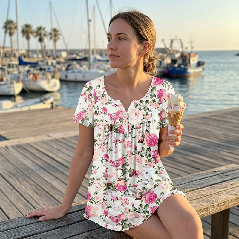 🌸 Leicht fließendes Damen-Shirt mit Blumendruck & Knopfleiste – luftig, vielseitig, für Alltag & Freizeit 👚