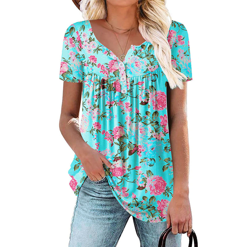 🌸 Leicht fließendes Damen-Shirt mit Blumendruck & Knopfleiste – luftig, vielseitig, für Alltag & Freizeit 👚