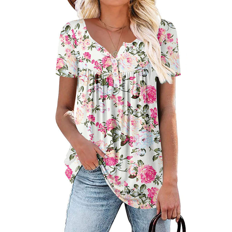 🌸 Leicht fließendes Damen-Shirt mit Blumendruck & Knopfleiste – luftig, vielseitig, für Alltag & Freizeit 👚