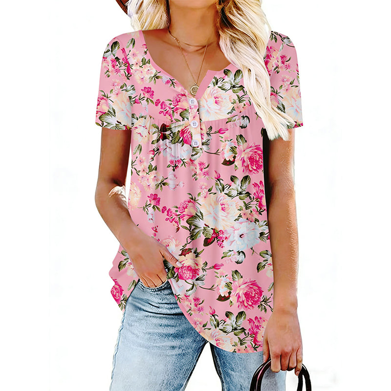 🌸 Leicht fließendes Damen-Shirt mit Blumendruck & Knopfleiste – luftig, vielseitig, für Alltag & Freizeit 👚