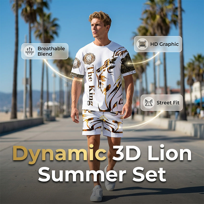 📢Mid-Season Sale: −50% nur für kurze Zeit⏰🦁 2-teiliges Freizeit-Set für Herren – mit Löwen-Print, bequemes Oberteil & Shorts, atmungsaktiv & vielseitig für Sommer & Alltag ☀️🩳