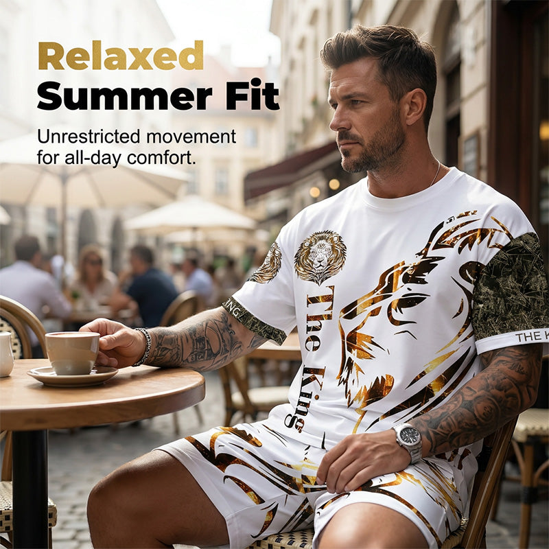 📢Mid-Season Sale: −50% nur für kurze Zeit⏰🦁 2-teiliges Freizeit-Set für Herren – mit Löwen-Print, bequemes Oberteil & Shorts, atmungsaktiv & vielseitig für Sommer & Alltag ☀️🩳