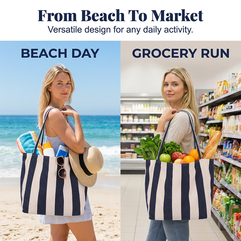 Classic Vertical Stripe Beach & Shopping Tote