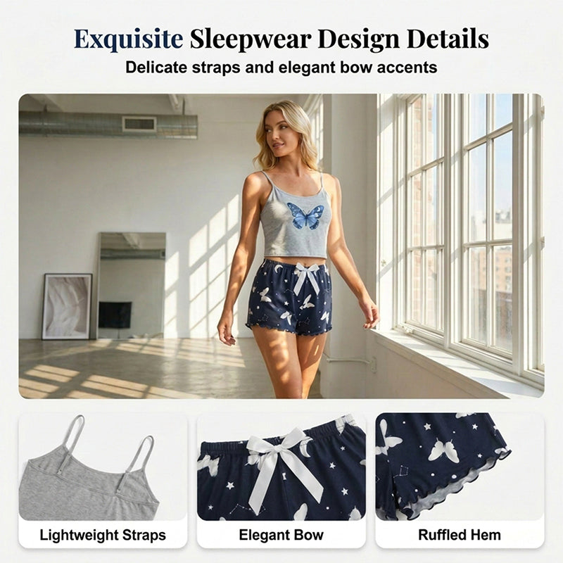 🌸 Pyjama-Set für Damen – atmungsaktives Top & kurze Hose, bequem für warme Nächte