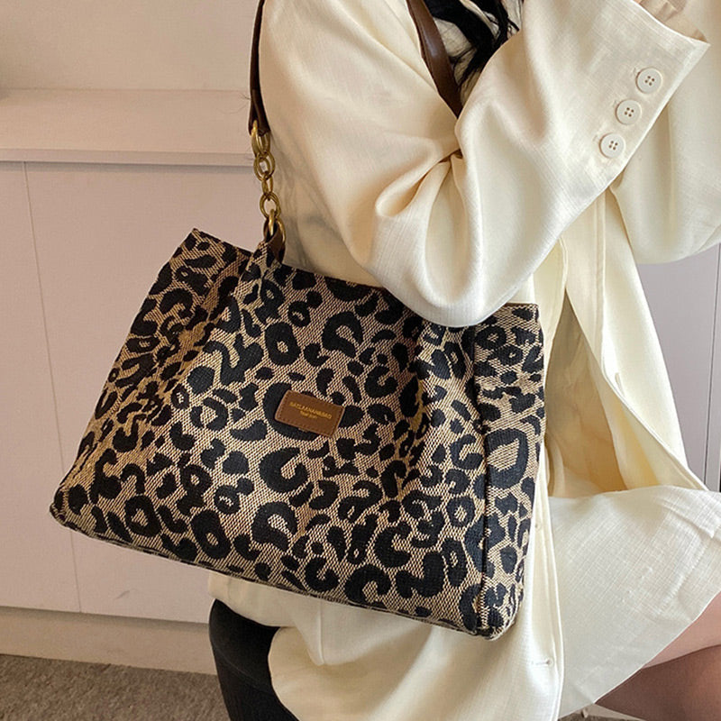 🐆 Große Shoppingtasche mit Leopardenprint – geräumig, stabil & vielseitig für Einkauf, Strand oder Büro 👜