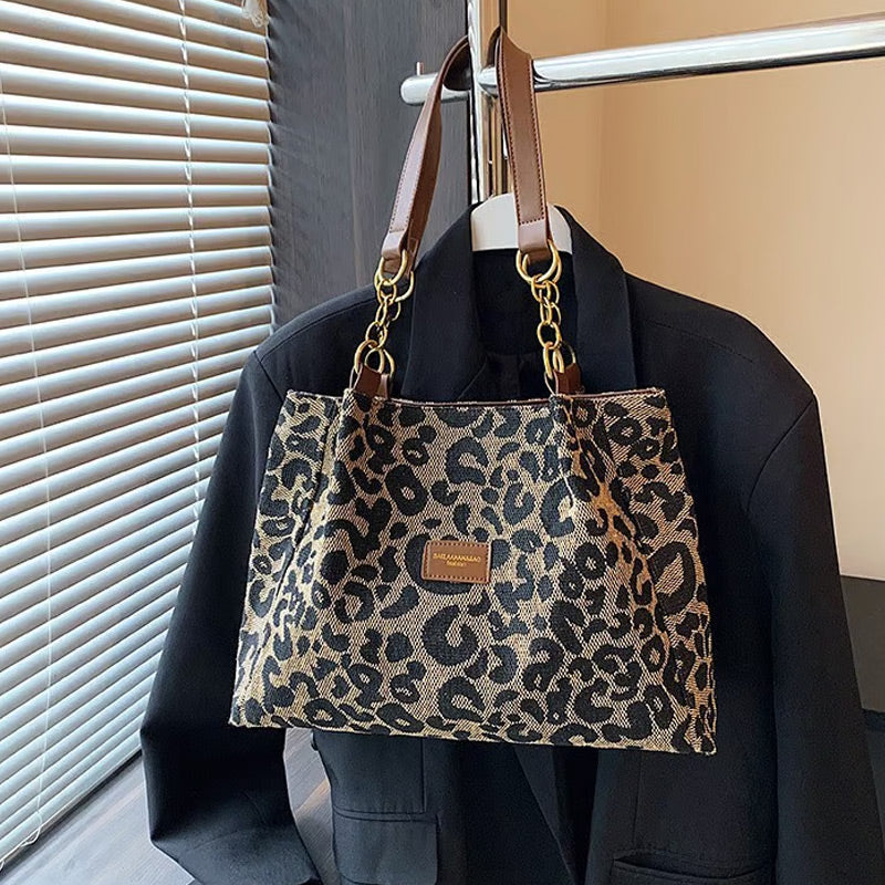 🐆 Große Shoppingtasche mit Leopardenprint – geräumig, stabil & vielseitig für Einkauf, Strand oder Büro 👜