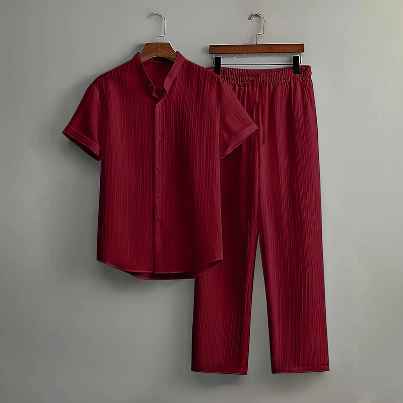 🏆LETZTER TAG DES SALE – 50 % RABATT🔥Strukturiertes 2-teiliges Hemd- und Hosen-Set für Herren