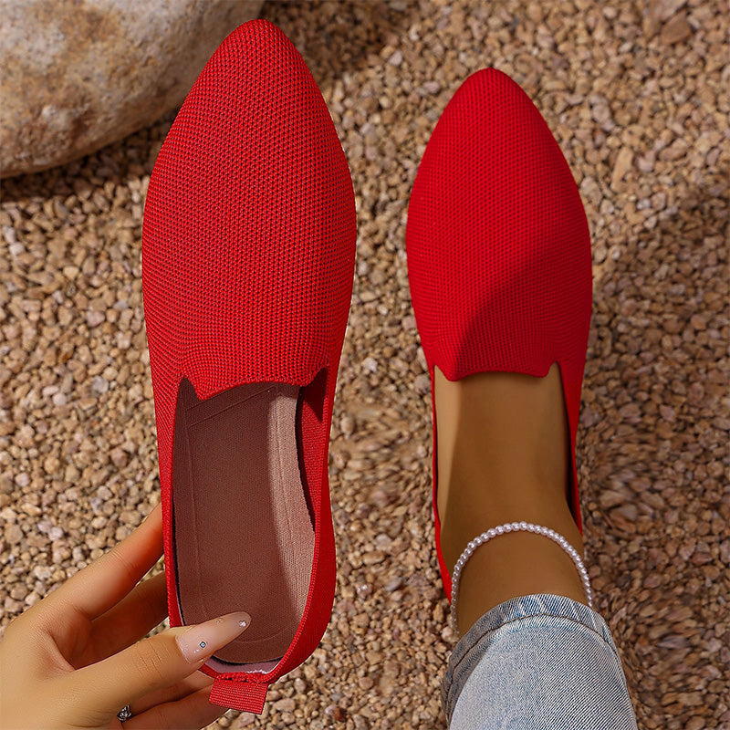 👡 Damen-Freizeitschuh – gestricktes Obermaterial, spitze Zehenpartie, flache Sohle, atmungsaktiv & bequem für den Sommer ☀️