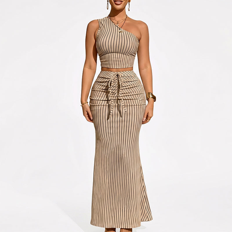 👗 Elegantes zweiteiliges Set – asymmetrisches Crop Top & High-Waist-Rock, stilvoll & vielseitig für besondere Anlässe ✨