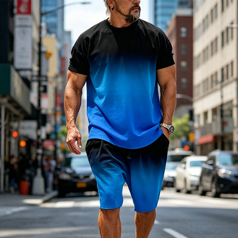 👕 2-teiliges Sommer-Set für Herren – T-Shirt mit Farbverlaufsdruck & kurze Hose, bequem & luftig für heiße Tage ☀️🩳