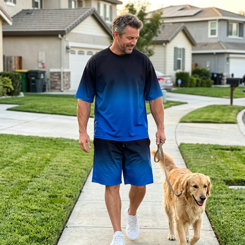👕 2-teiliges Sommer-Set für Herren – T-Shirt mit Farbverlaufsdruck & kurze Hose, bequem & luftig für heiße Tage ☀️🩳