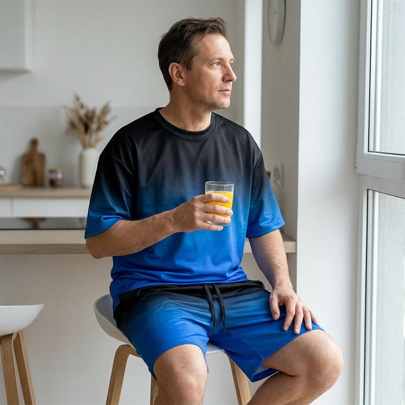 👕 2-teiliges Sommer-Set für Herren – T-Shirt mit Farbverlaufsdruck & kurze Hose, bequem & luftig für heiße Tage ☀️🩳