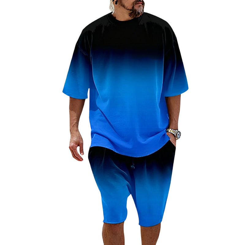 👕 2-teiliges Sommer-Set für Herren – T-Shirt mit Farbverlaufsdruck & kurze Hose, bequem & luftig für heiße Tage ☀️🩳