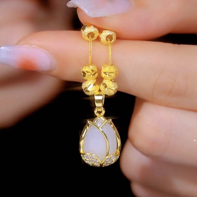 🌷 Tulpen-Anhänger in Gold – filigrane Halskette mit Glücksbringer, minimalistisches Design für Damen ✨