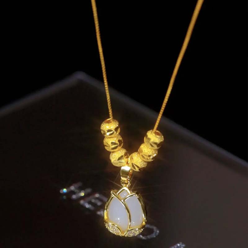 🌷 Tulpen-Anhänger in Gold – filigrane Halskette mit Glücksbringer, minimalistisches Design für Damen ✨