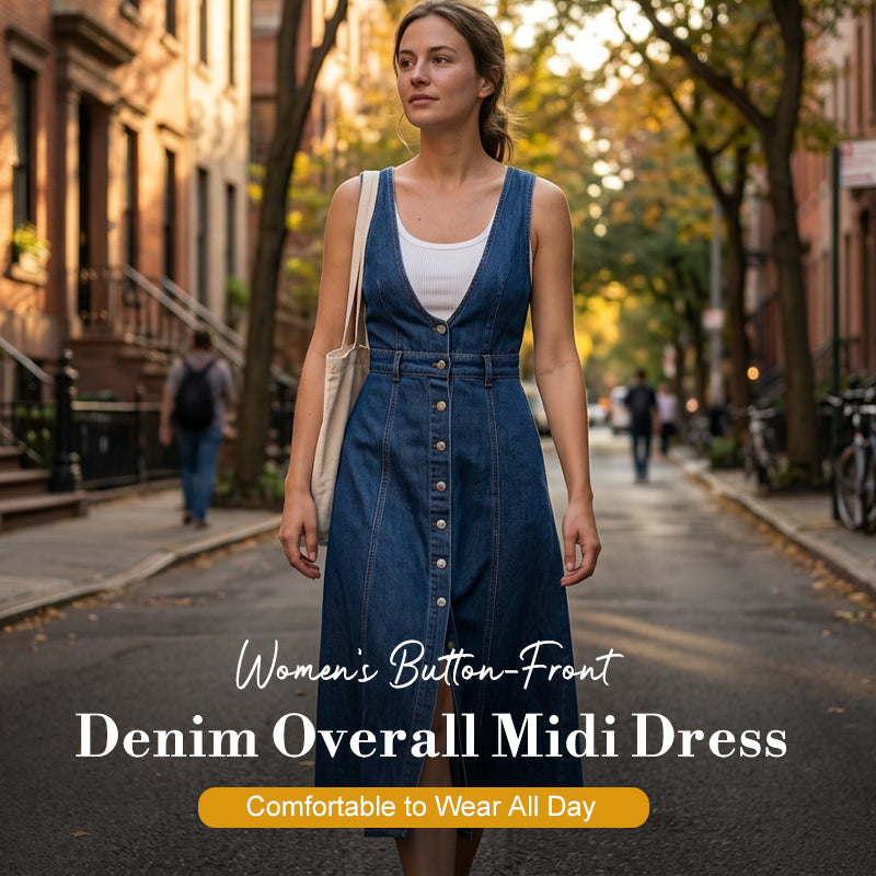 👗 Neues Sommerkleid für Damen – blue Jean-Look mit Used-Optik, Träger & einreihige Knopfleiste, mittellang 🌊✨