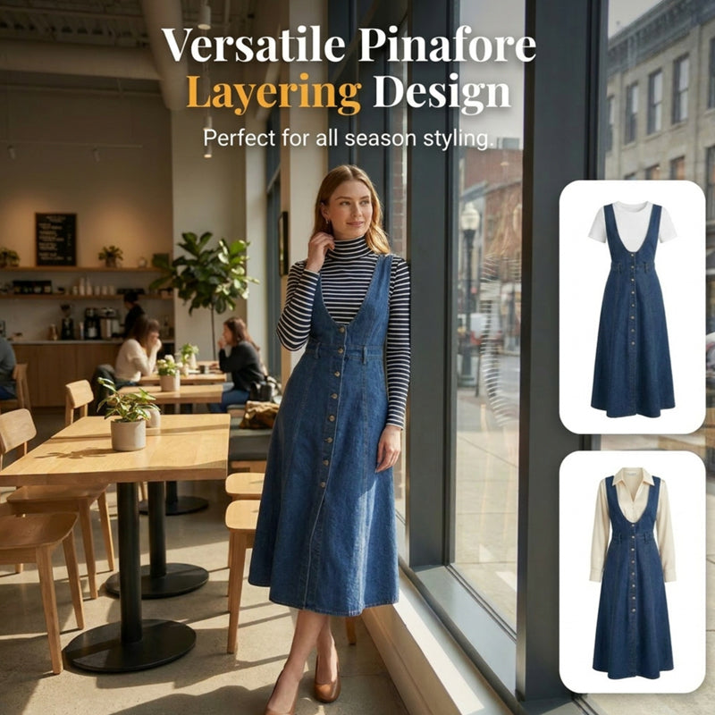 👗 Neues Sommerkleid für Damen – blue Jean-Look mit Used-Optik, Träger & einreihige Knopfleiste, mittellang 🌊✨