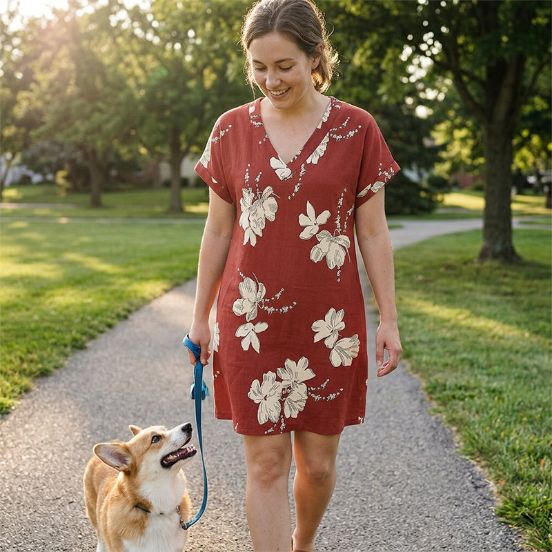 📢Mid-Season Sale: −50% nur für kurze Zeit⏰👗 Bedrucktes Sommerkleid mit V-Ausschnitt – lockere Passform, kurze Ärmel, leicht & bequem für Alltag, Strand & Reisen 🌸☀️
