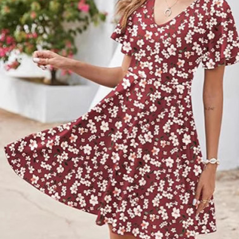👗 Damen-Kleid mit floralem Print & V-Ausschnitt – luftig, bequem & vielseitig für Sommer, Alltag & Reisen 🌸☀️