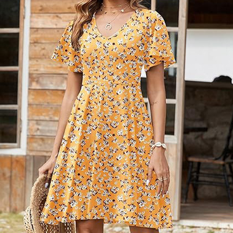 👗 Damen-Kleid mit floralem Print & V-Ausschnitt – luftig, bequem & vielseitig für Sommer, Alltag & Reisen 🌸☀️