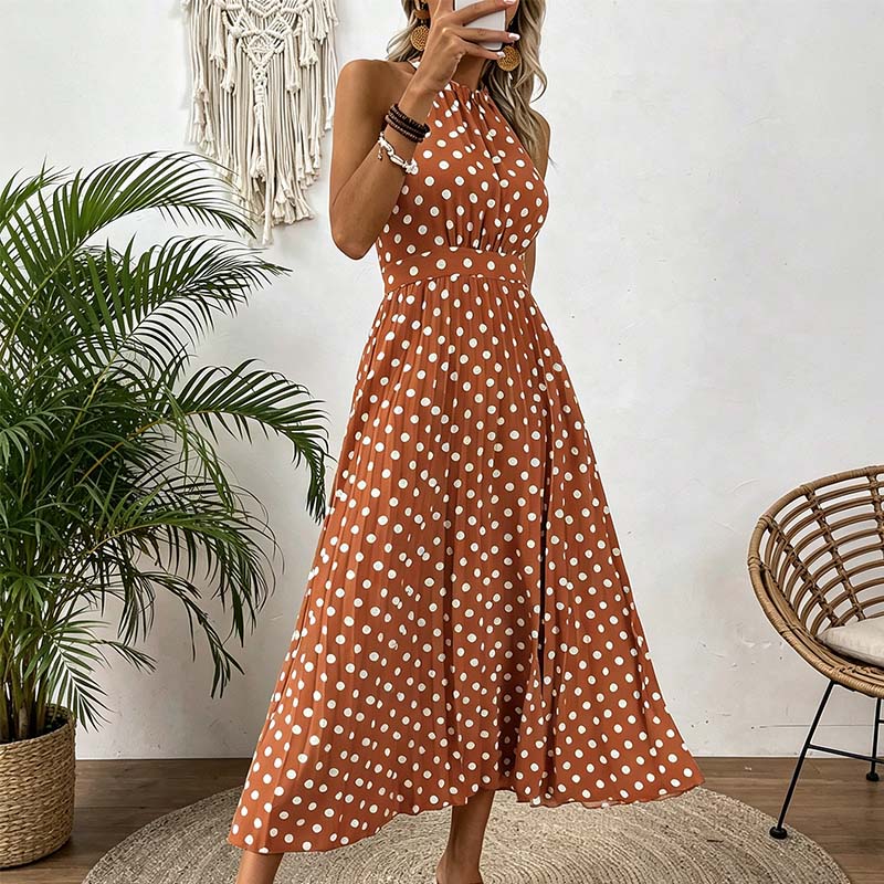 📢Mid-Season Sale: −50% nur für kurze Zeit⏰👗 Damen-Kleid mit Polka-Dot-Muster & Halsterneck – luftig, feminin & vielseitig für Sommer, Strand & Urlaub 🌸☀️