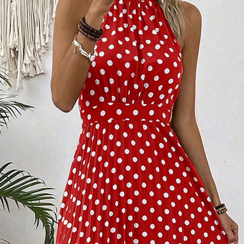 📢Mid-Season Sale: −50% nur für kurze Zeit⏰👗 Damen-Kleid mit Polka-Dot-Muster & Halsterneck – luftig, feminin & vielseitig für Sommer, Strand & Urlaub 🌸☀️