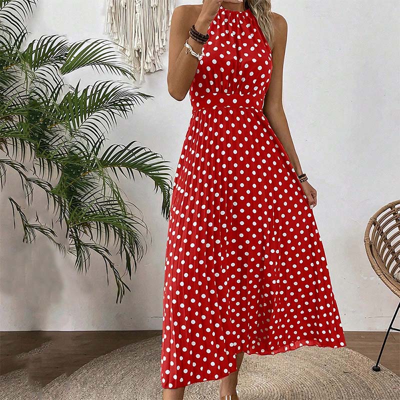 📢Mid-Season Sale: −50% nur für kurze Zeit⏰👗 Damen-Kleid mit Polka-Dot-Muster & Halsterneck – luftig, feminin & vielseitig für Sommer, Strand & Urlaub 🌸☀️