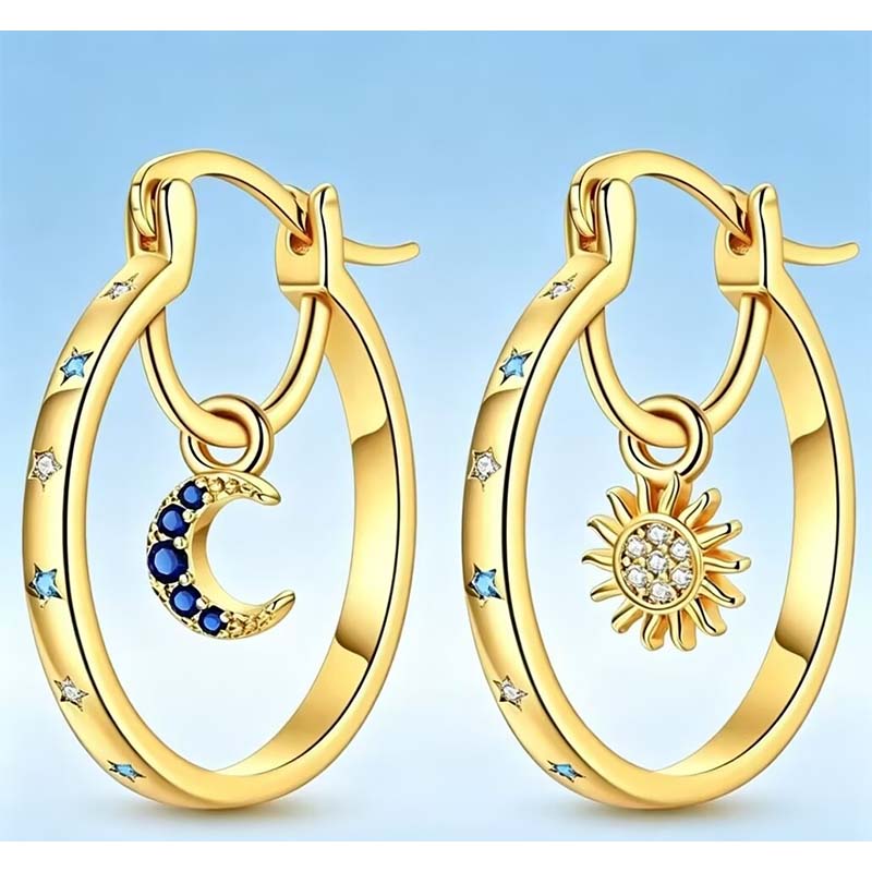 🌙 Doppellagige Hoop-Ohrringe im Himmelskörper-Design – fein, minimalistisch & elegant für Alltag & besondere Anlässe ✨