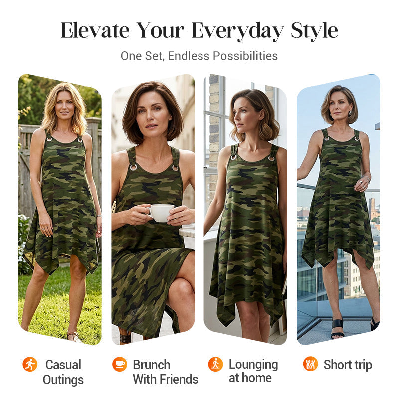 📢Mid-Season Sale: −50% nur für kurze Zeit⏰👗 Camouflage-Print Trägerkleid mit Metallringen