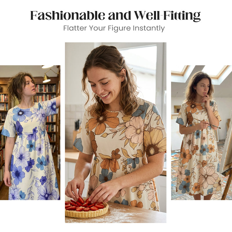 📢Mid-Season Sale: −50% nur für kurze Zeit⏰👗 Elegantes Damen-Sommerkleid mit Blumenprint – kurze Ärmel, Rundhalsausschnitt & leicht, perfekt für den Urlaub & warme Tage 🌸☀️