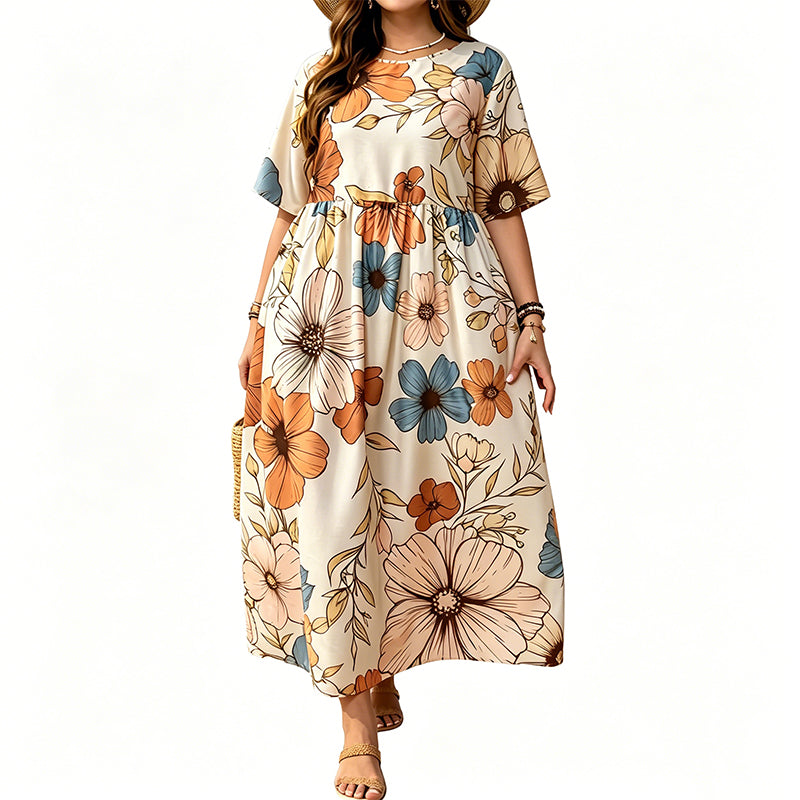 📢Mid-Season Sale: −50% nur für kurze Zeit⏰👗 Elegantes Damen-Sommerkleid mit Blumenprint – kurze Ärmel, Rundhalsausschnitt & leicht, perfekt für den Urlaub & warme Tage 🌸☀️