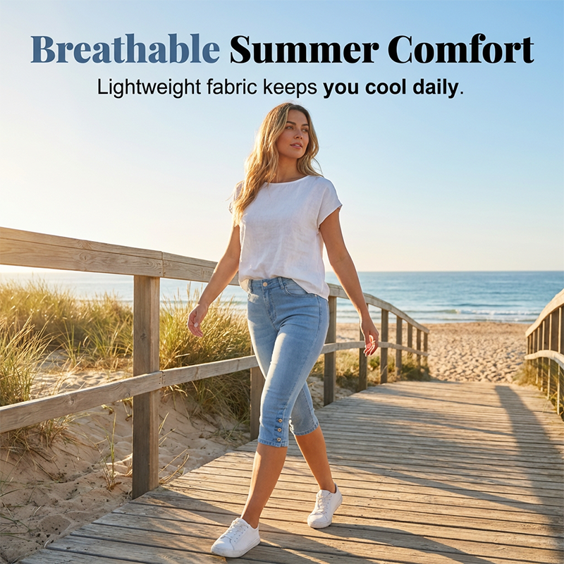 👖 High-Waist-Capri-Jeans – bequemer Stretch, figurschmeichelnd & vielseitig für Alltag, Freizeit & warme Tage ☀️