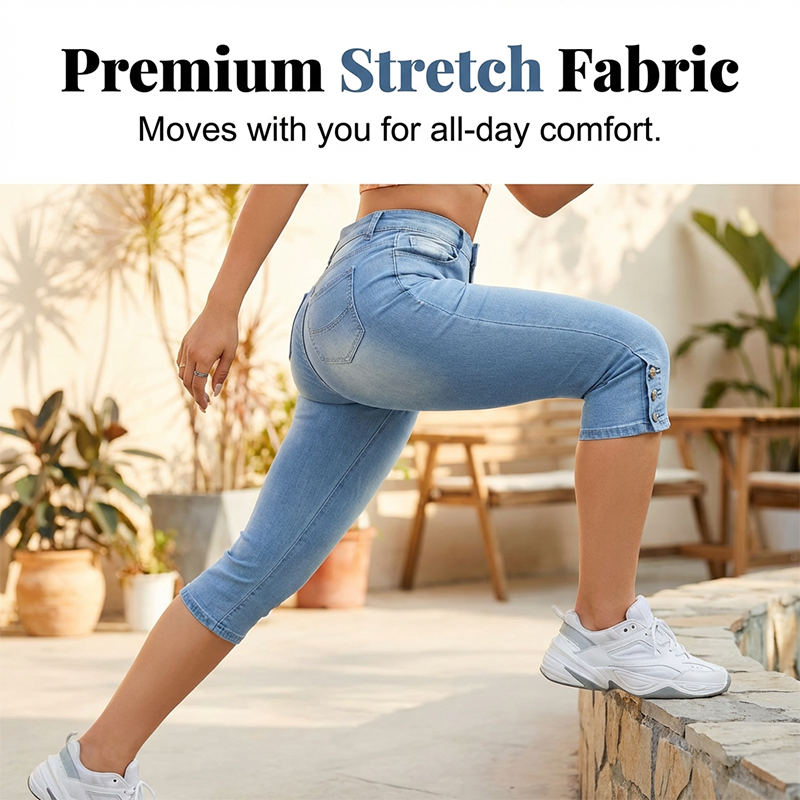 👖 High-Waist-Capri-Jeans – bequemer Stretch, figurschmeichelnd & vielseitig für Alltag, Freizeit & warme Tage ☀️