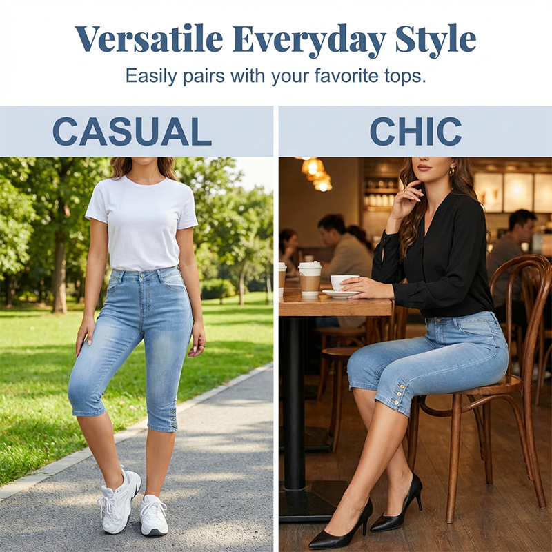 👖 High-Waist-Capri-Jeans – bequemer Stretch, figurschmeichelnd & vielseitig für Alltag, Freizeit & warme Tage ☀️