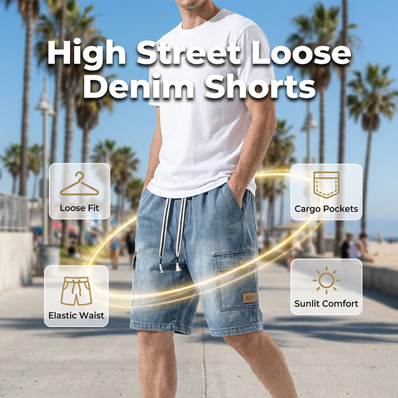 🩳 NUR FÜR BEGRENZTE ZEIT 50 % RABATT! ✨ Lässige Jeansshorts für Herren – Cargotaschen, Kordelzug, High-Street-Style 🏙️