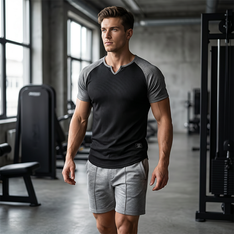👕 Herren-Sport-T-Shirt mit Raglanärmeln – V-Ausschnitt, atmungsaktiv, schnell trocknend & hoch elastisch für Laufen & Training 🏃‍♂️💨